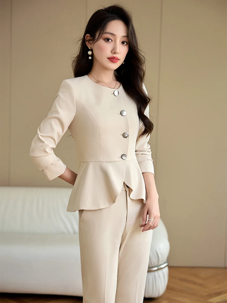 Office Ladies Pant Suit Women Apricot Blue Black Female Business Work Wear Formal Coat Blazer Jacket And Trouser 2 Piece Set