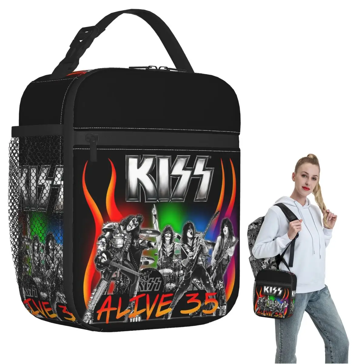 Heavy Metal Rock Music Band Kiss Insulated Lunch Bag for Women Children Portable Food Boxes Thermal Lunch Box Tote