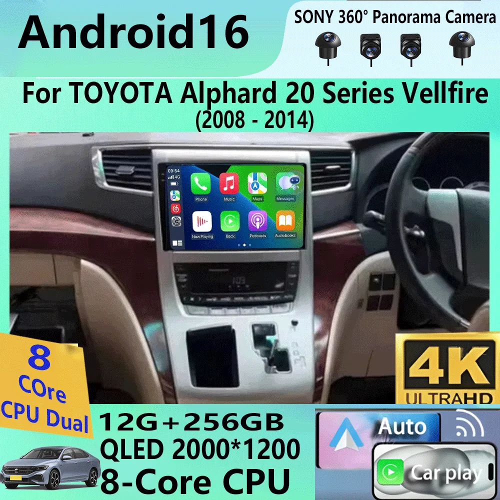 

Автомагнитола Android 16 для TOYOTA Alphard 20 Series Vellfire 2008-2014, мультимедийный плеер, навигация GPS, Carplay, головное устройство, без 2DIN