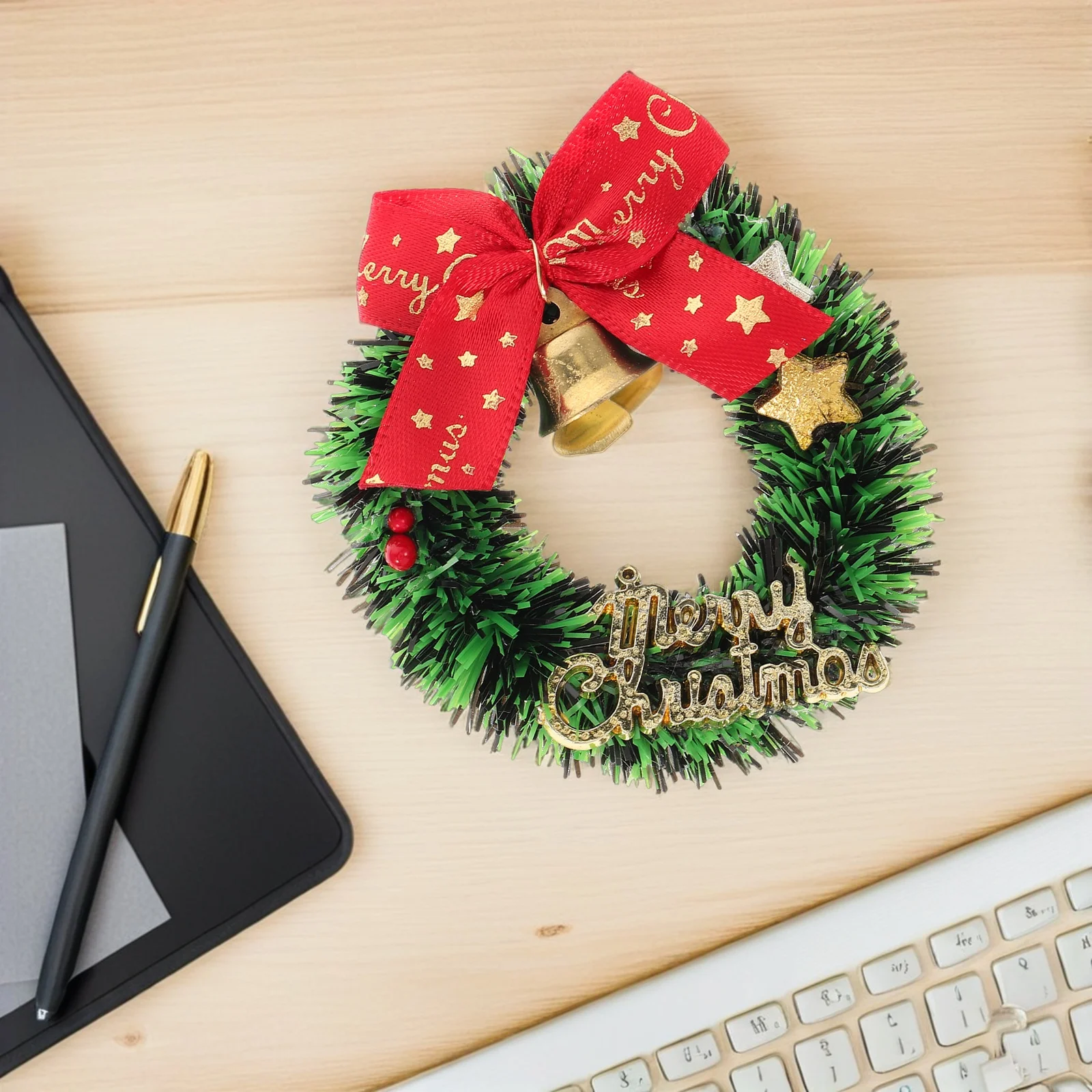 

10Pcs Mini Christmas Hanging Wreath Bow Bell Garland Home Table Tree Holiday Ornament Mini Christmas Wreath String Wreaths