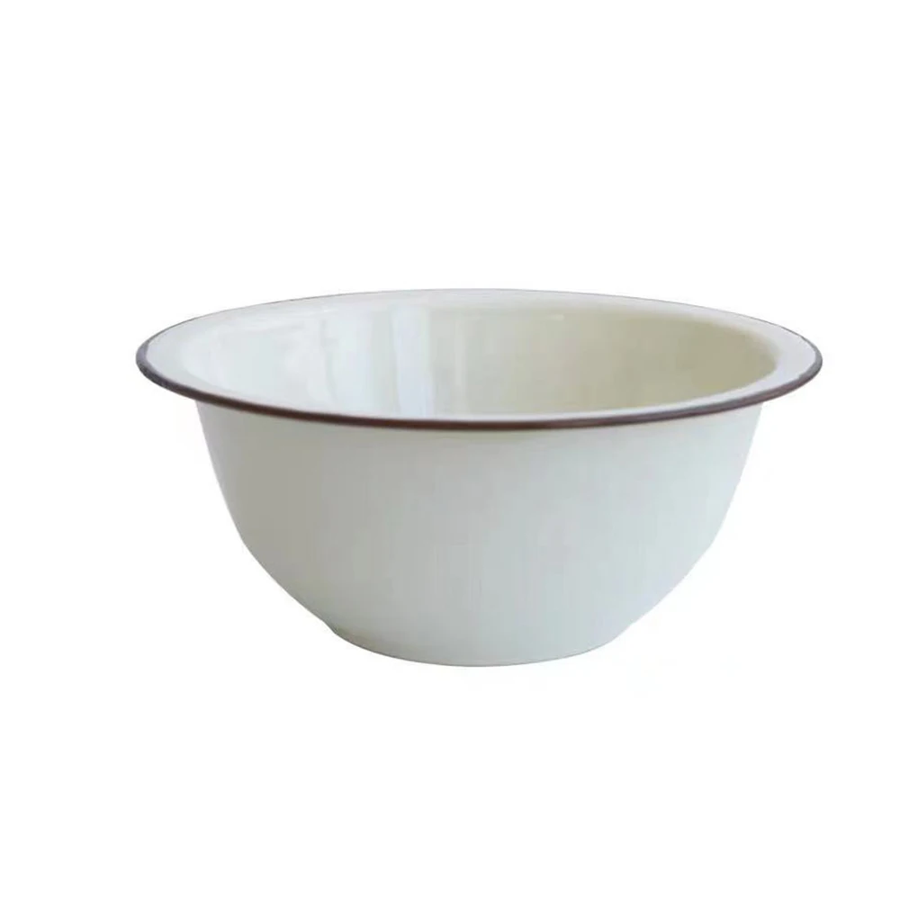 Enamel Soup Mixing Bowl Salad Fruit Vintage Container BBQ Storage Old-fashioned Tableware for Home Restaurant 14cm