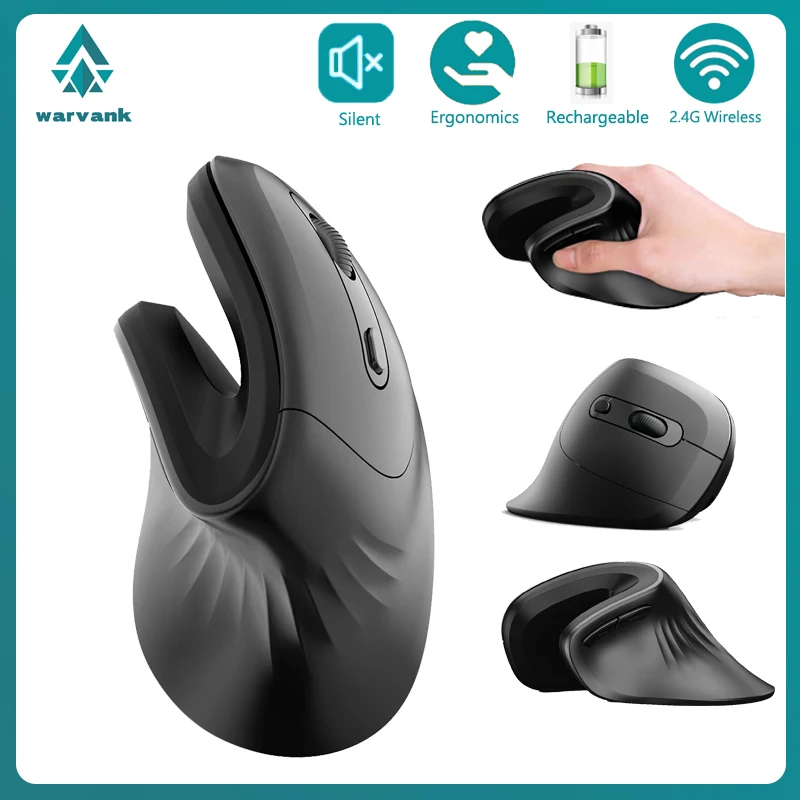 Warvank U1 Vertical Wireless Mouse Rechargeable Silent Office Mice Ergonomics DPI Adjustable For Laptop PC Computer Office Home