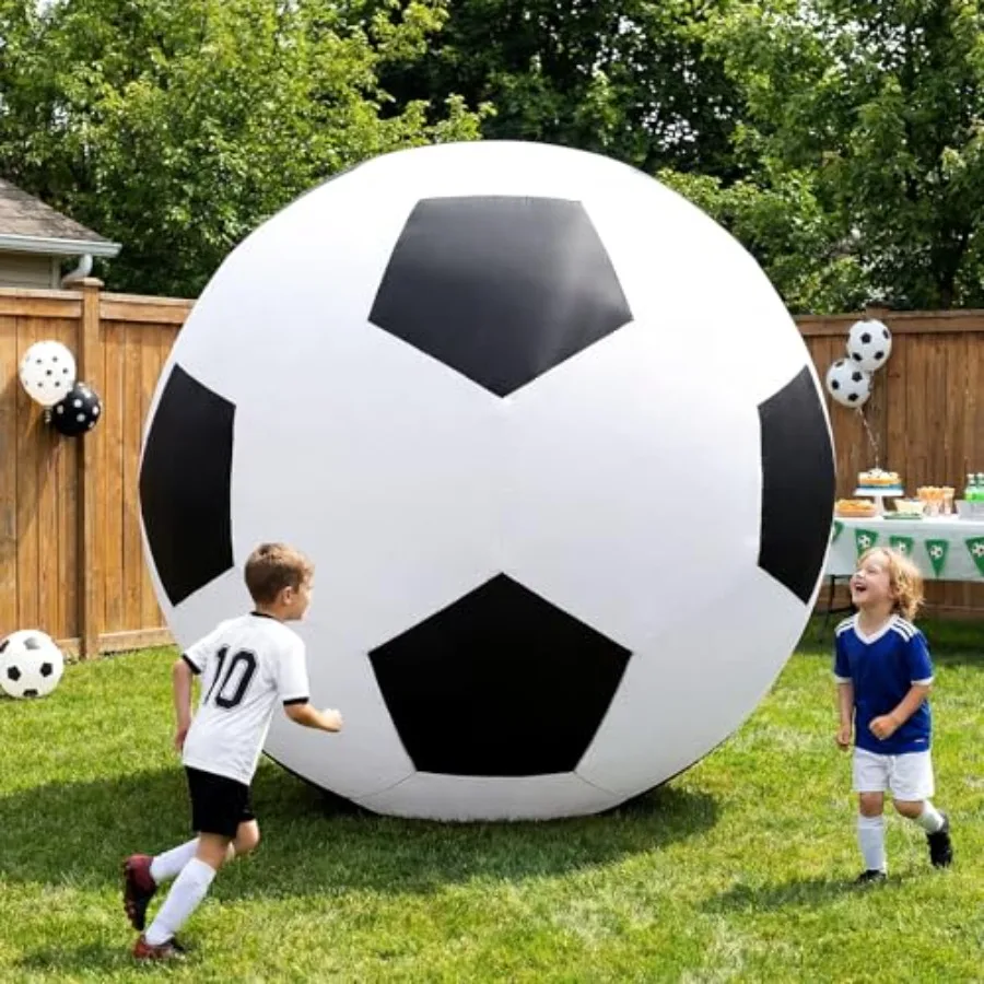 

8 FT Giant Inflatable Soccer Ball Decoration for Sports Theme Activities, PVC Material, White with Black Panels, Built-in LEDs