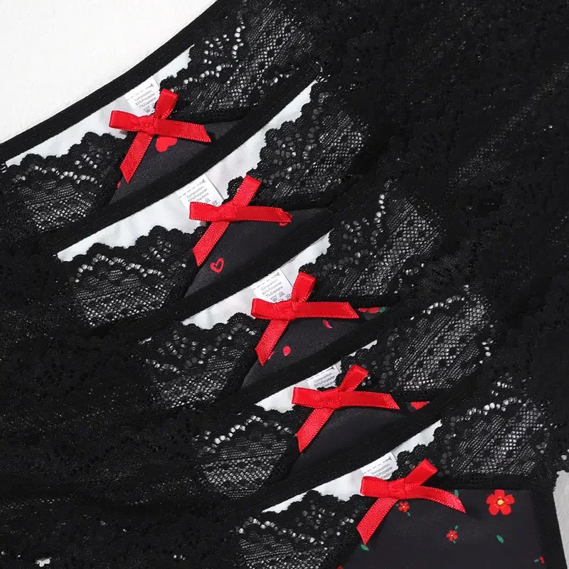5 unidades/pacote impressão sexy rendas mulheres tangas arco elegante lingerie sexy respirável confortável roupa interior feminina moda estilo calcinha