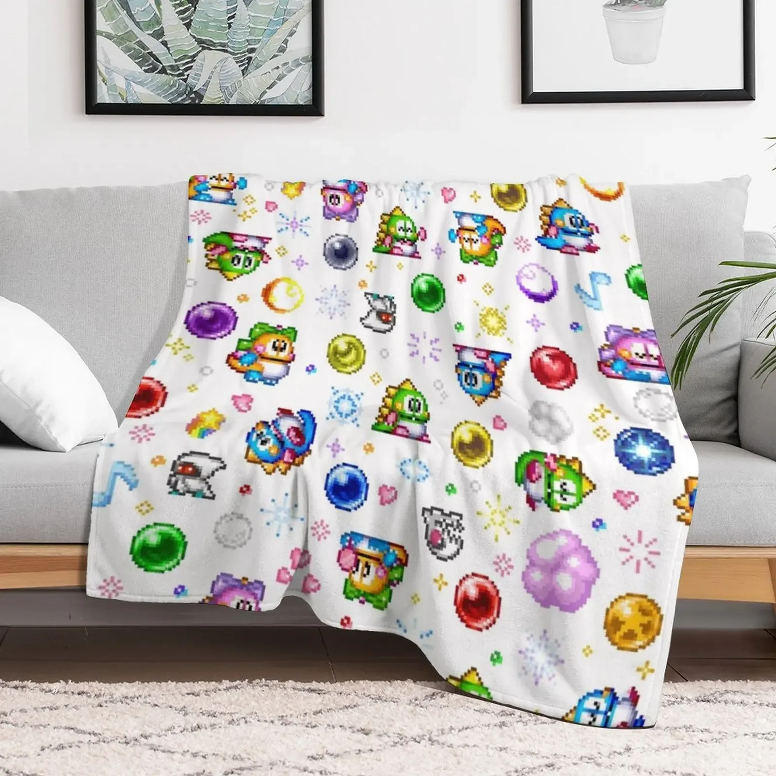 Bubble Bobble - White Throw Blanket Anti Shedding Soft Fuzzy Blanket for Home