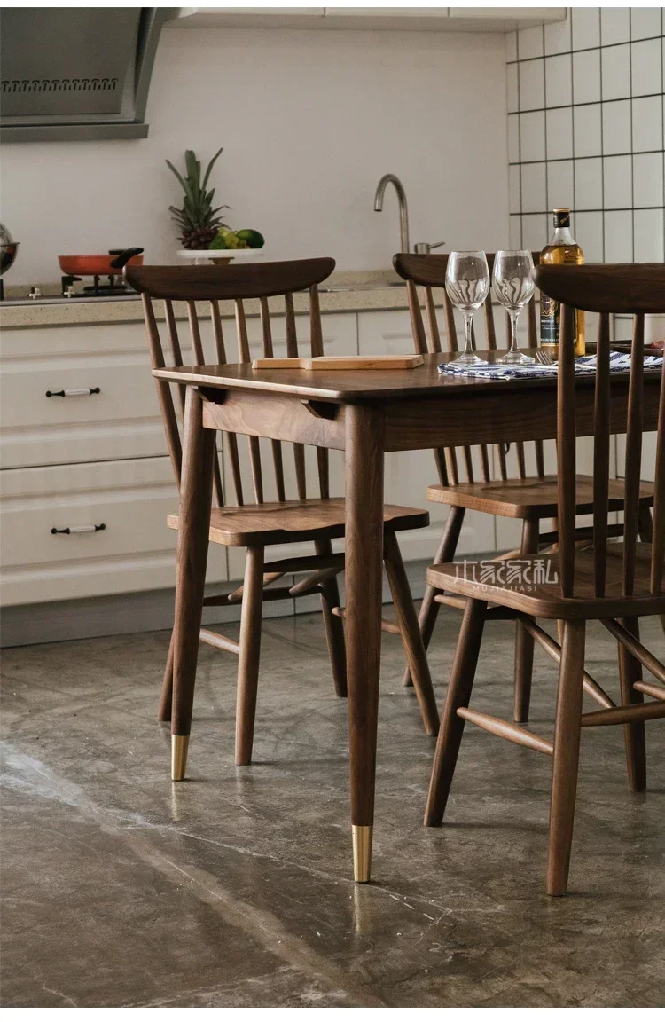 Solid Wood Dining Table Retractable Dining Table Black Walnut Rectangular Pull-out Dining Table and Chair