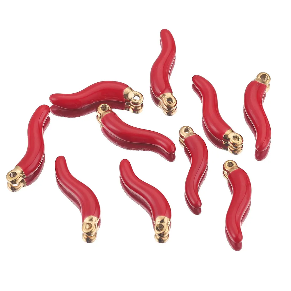 5pcs Stainless Steel Red Pepper Enamel Charms Pendant Connector for Earrings Bracelets Diy Jewelry Making Supplies Bulk Metal