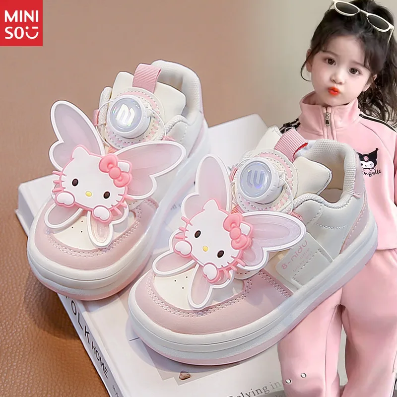

Miniso 2025 г., парусиновая обувь для девочек, дизайн с пряжкой, осенние новые универсальные повседневные кроссовки Kuromi с героями мультфильмов, модные