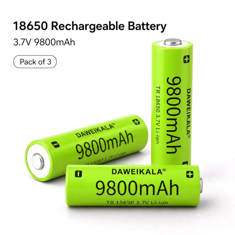 18650 Li-ion Battery 3.7V 9800mAh Rechargeable Cell for Flashlight Torch Headlamp, Replacement Battery Drop