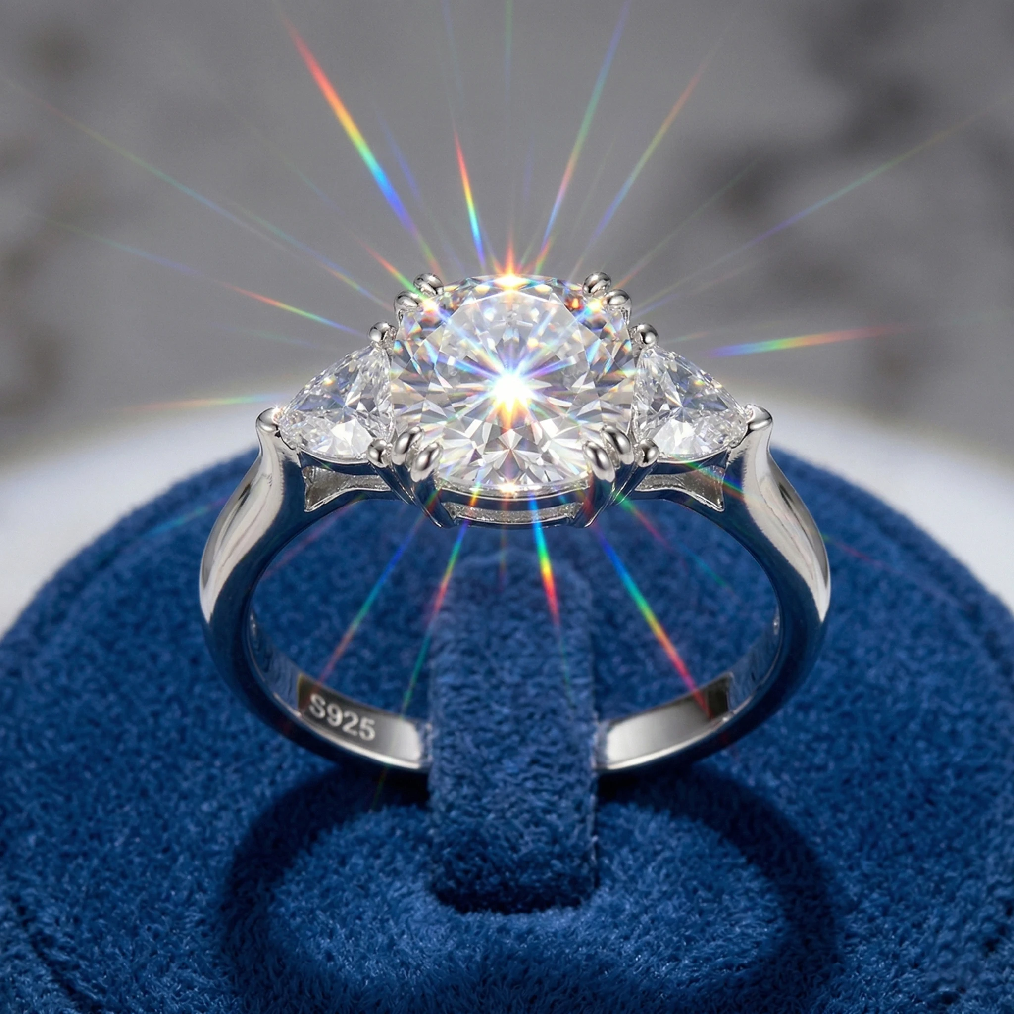 

Moissanite Ring, 925 Silver, D Color VVS1, Classic Three Stone, Couple Ring, Light Luxury Engagement, Cert Quality