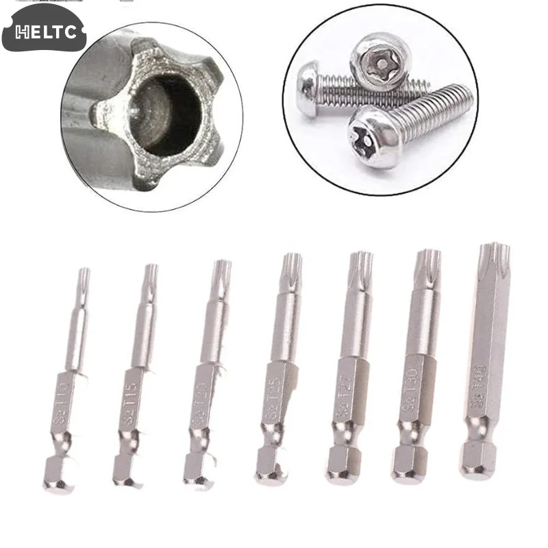 7 Pcs Type Of Head 5 Point Torx S2 Magnetic Star Screw Driver Screwdriver Bits 50mm 1/4