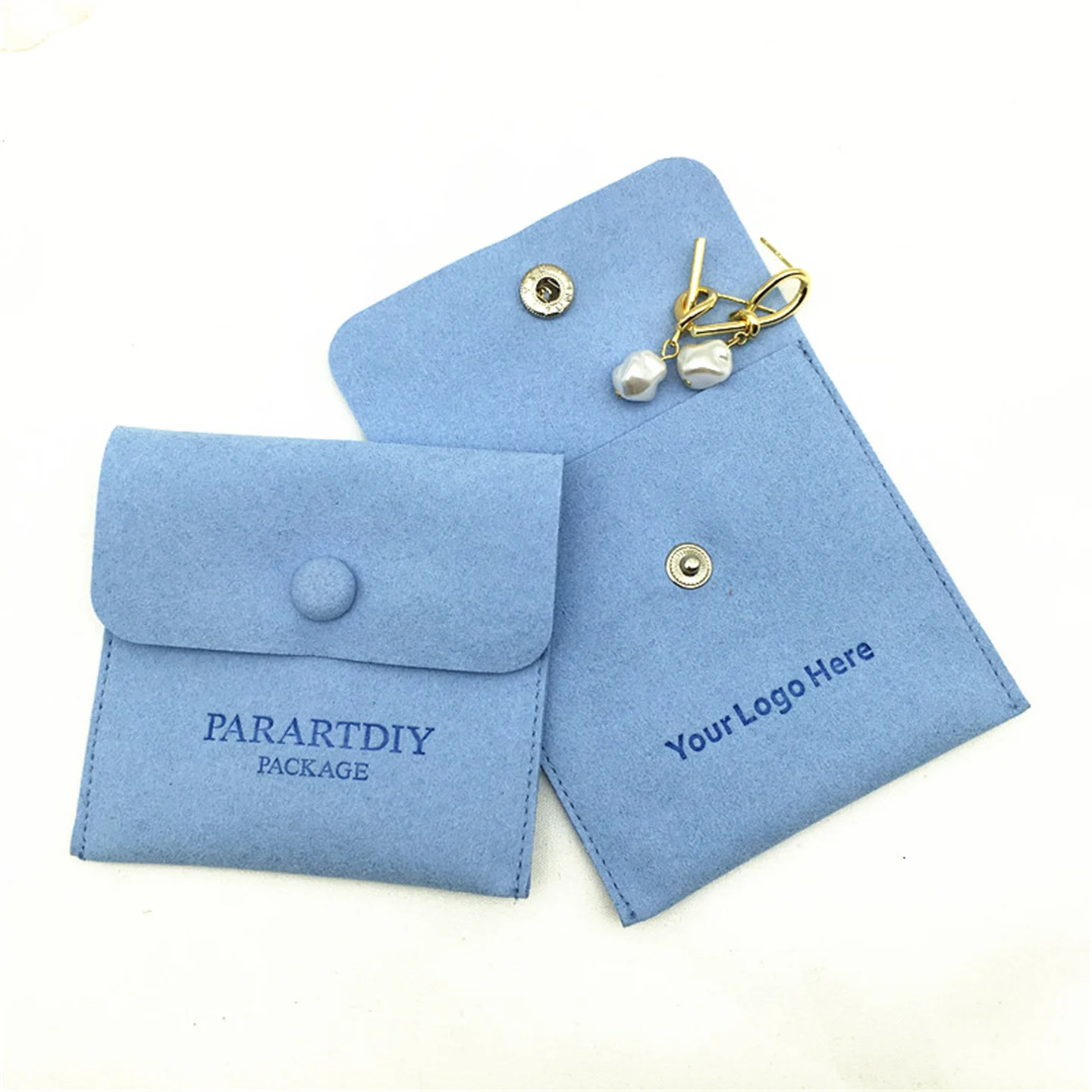 50pcs custom jewelry package supplies personalize logo microfiber pouch bag with button necklace packaging bags logo wholesale