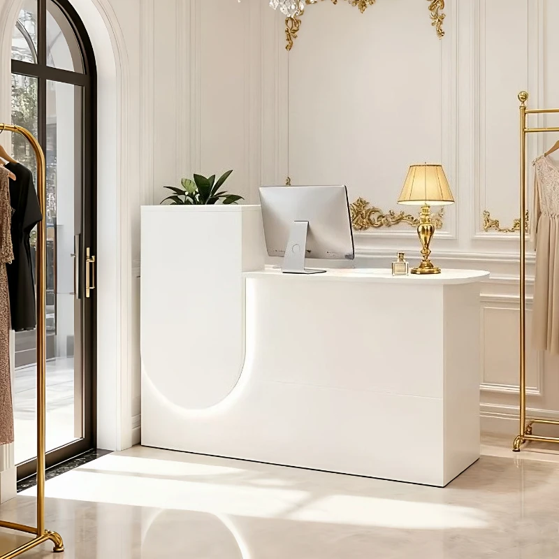 

Modern white Reception desk Beauty salon high-end Company shop counter simple design mostrador de madera para negocio furniture