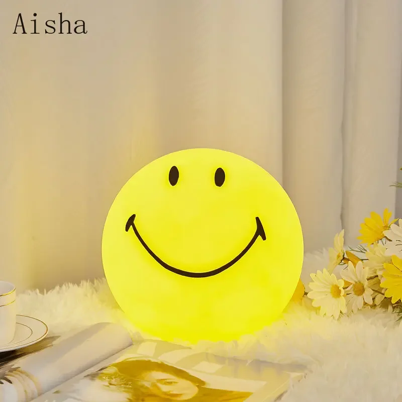 Outdoor Smiling Face Table Lamp Rechargeable Touchable Children\'s Bedroom Decorative Desk Lamp Landscape Yard Lawn Lighting