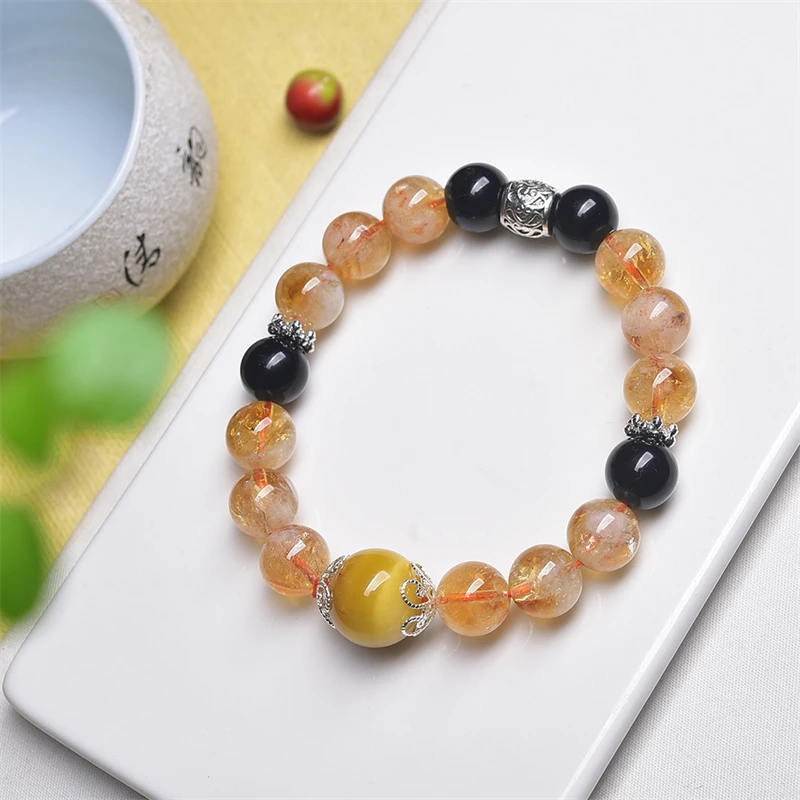 

10MM Natural Citrine Obsidian Golden Tiger Eye Stone Bead Bracelet Crystal Energy Healing Fashion Gemstone Jewelry 1PCS