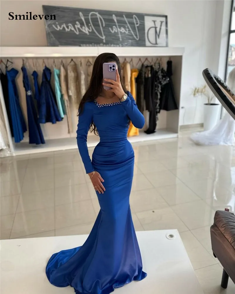 Smileven Royal Blue Mermaid Evening Dress Long Sleeve Square Neck Prom Dresses robe de soirée Off The Shoulder Party Gowns 2024