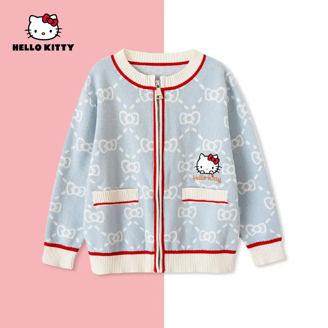 Sanrio Anime Hello Kitty Children's Sweater Jacket Autumn and Winter Girl Cardigan Long Sleeve Sweater Jacket Cute Girly Heart