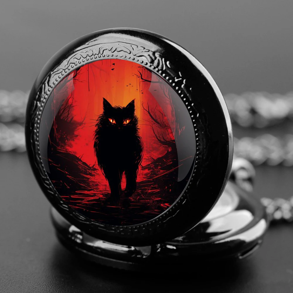 

Fashion Jungle Cat Quarzt Pocket Watch with Chain Necklace Vintage Quartz Pendant Watches Clock Chain Mens Women