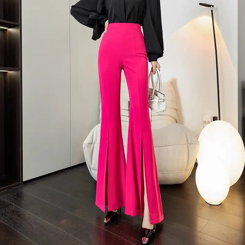 

Fashion Big Flare Floor Long Pants Women Split Bell Bottom Legging Dinner Banquet Celebrity Formal Business Autumn Streetwear