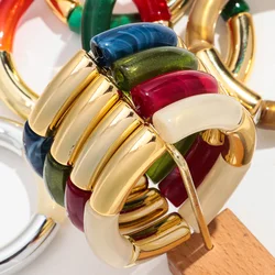 Bohemia Gold Silver Color Acrylic Chunky Bamboo for Women Bracelets Boho Resin Curved Tube Stretchy Bangle Fashion Jewelry