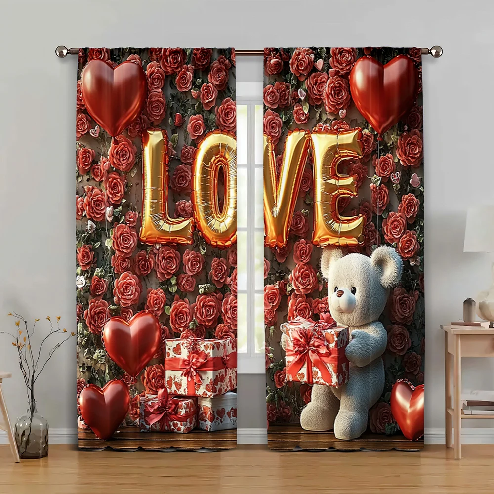 2pc,  Window Treatment Curtains Love and Gifts Protecting Privacy Wall Decor Suitable for Holiday Celebrations