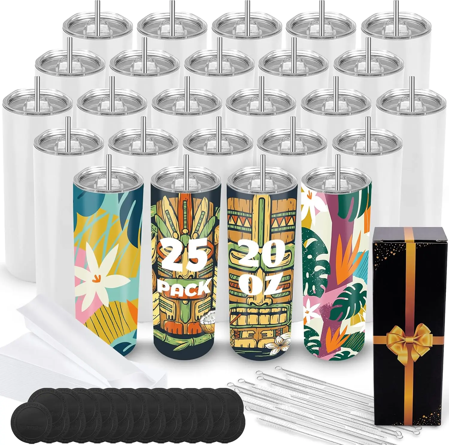 25 Pack 20 oz Sublimation Tumblers Bulk Sublimation Blanks for Heat Transfer Double Wall Insulated Straight SkinnyTumbler