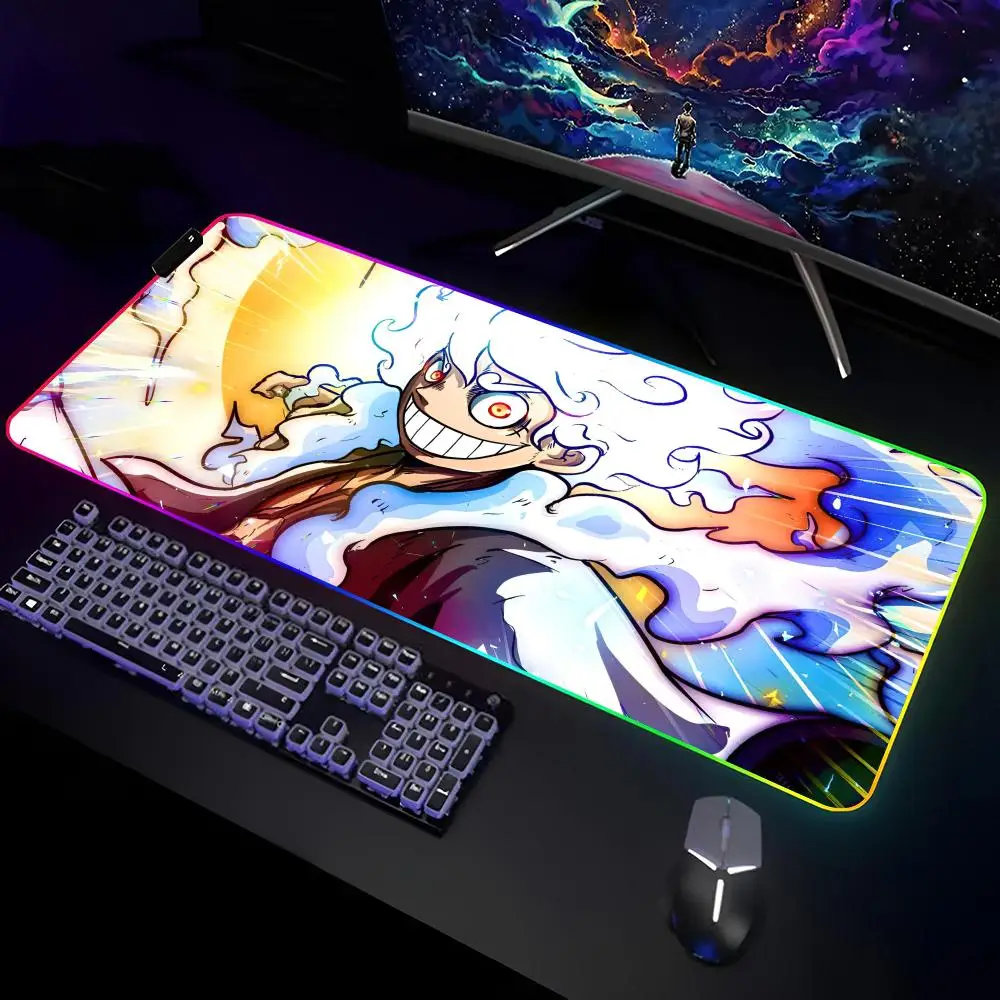 O-One Piece Luffy  Mouse Pad Gamer RGB Deskmat Keyboard Mat Gaming Laptops LED Mousepad Desk Protector Anime Mause Mats