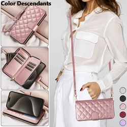 Lanyard Leather Zipper Wallet Card Phone Case for Samsung Galaxy S24 Ultra S23 Plus S22 S21 FE Crossbody Flip Cover