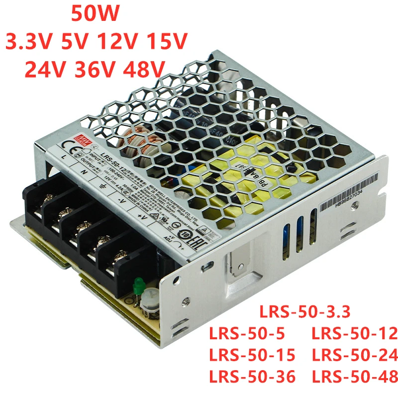 MEAN WELL LRS-50 Single Output Switching Power Supply LRS-50-12 LRS-50-15 LRS-50-24  LRS-50-48 3.3V 5V 12V 15V 24V 36V 48V