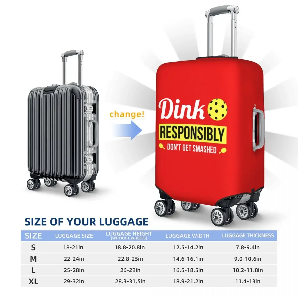 Custom Dink Suitcase Cover, Travel Luggage Protector, Não Obter Smashed, Pickleball Presente, 18 a 32"