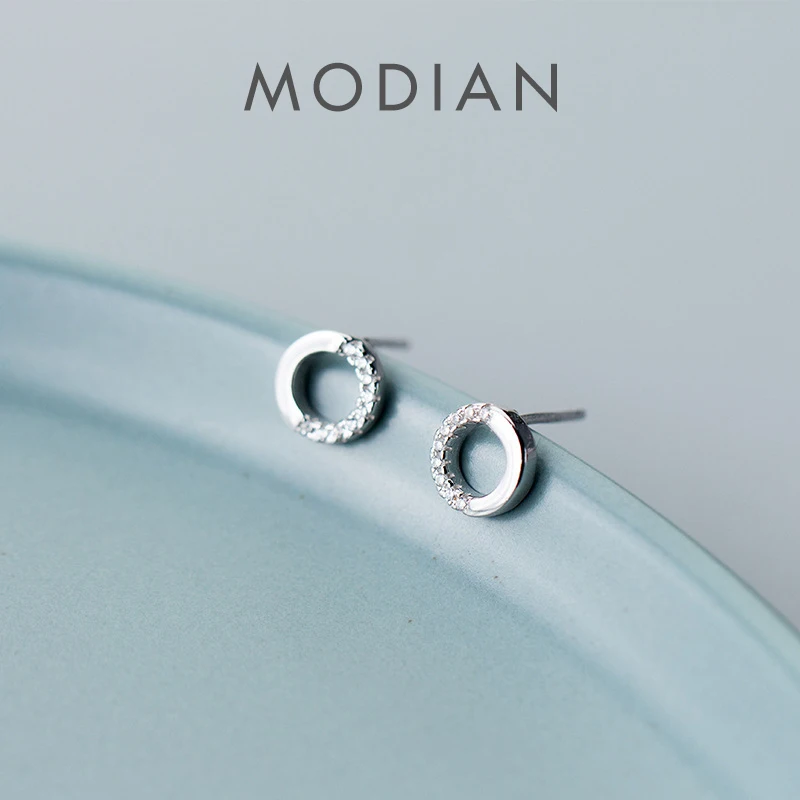 

Modian New Circle Round Style Zirconia Stud Earrings for Women Cute Charm 925 Sterling Silver Fashion Fine Silver Jewelry