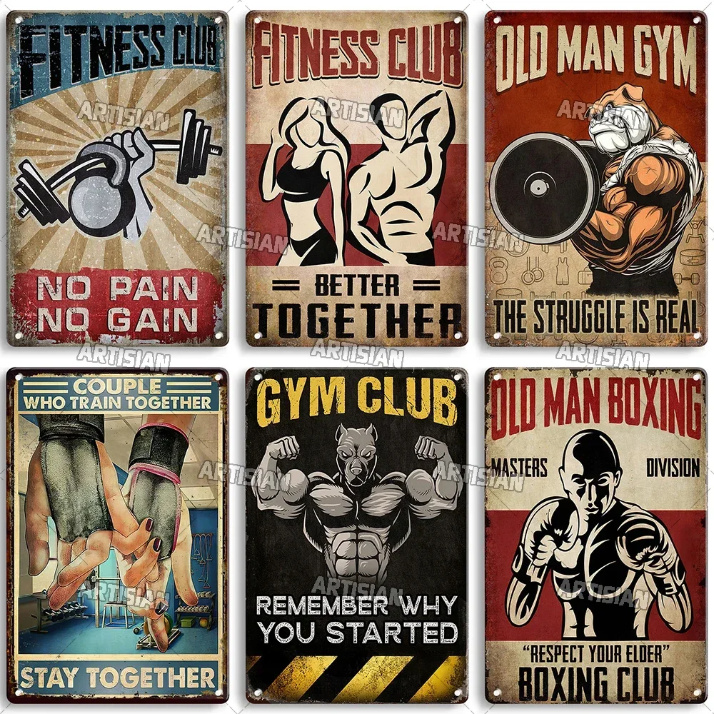 Old Man Gym Club Inspirational Phrase Art Painting Wall Plate Decor Vintage Tin Sign Fitness Garage Room Decoration Metal Signs view 3