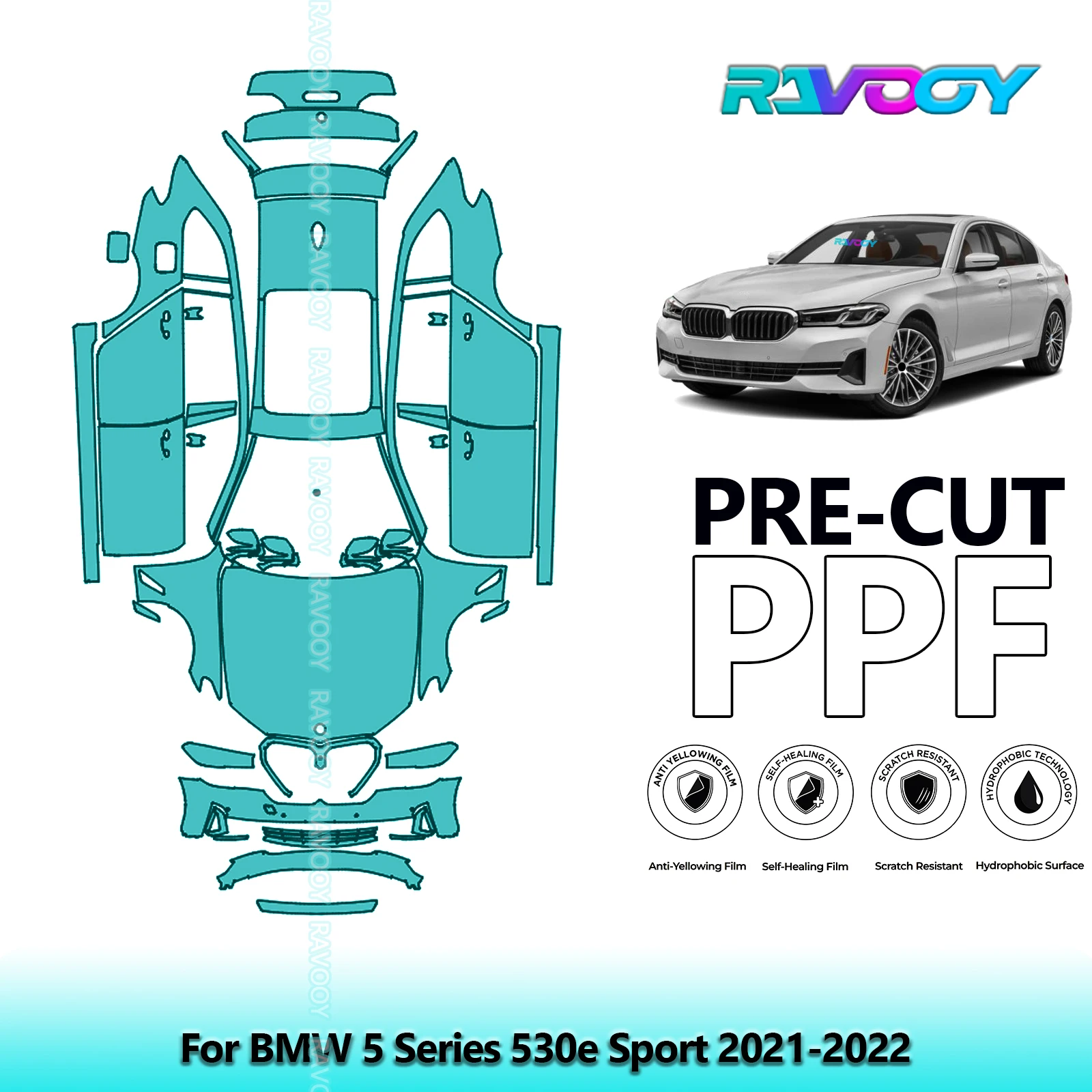 

Для BMW 5 серии 530e Sport 2021-2022 8,5 мил предварительно вырезанный комплект PPF полная защитная пленка для краски автомобиля