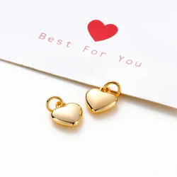 Colgantes de corazón de Latón chapado en oro de 4 piezas, 14K/18K, 10mm, dijes en forma de amor, colgante para collar DIY, suministros para hacer joyas