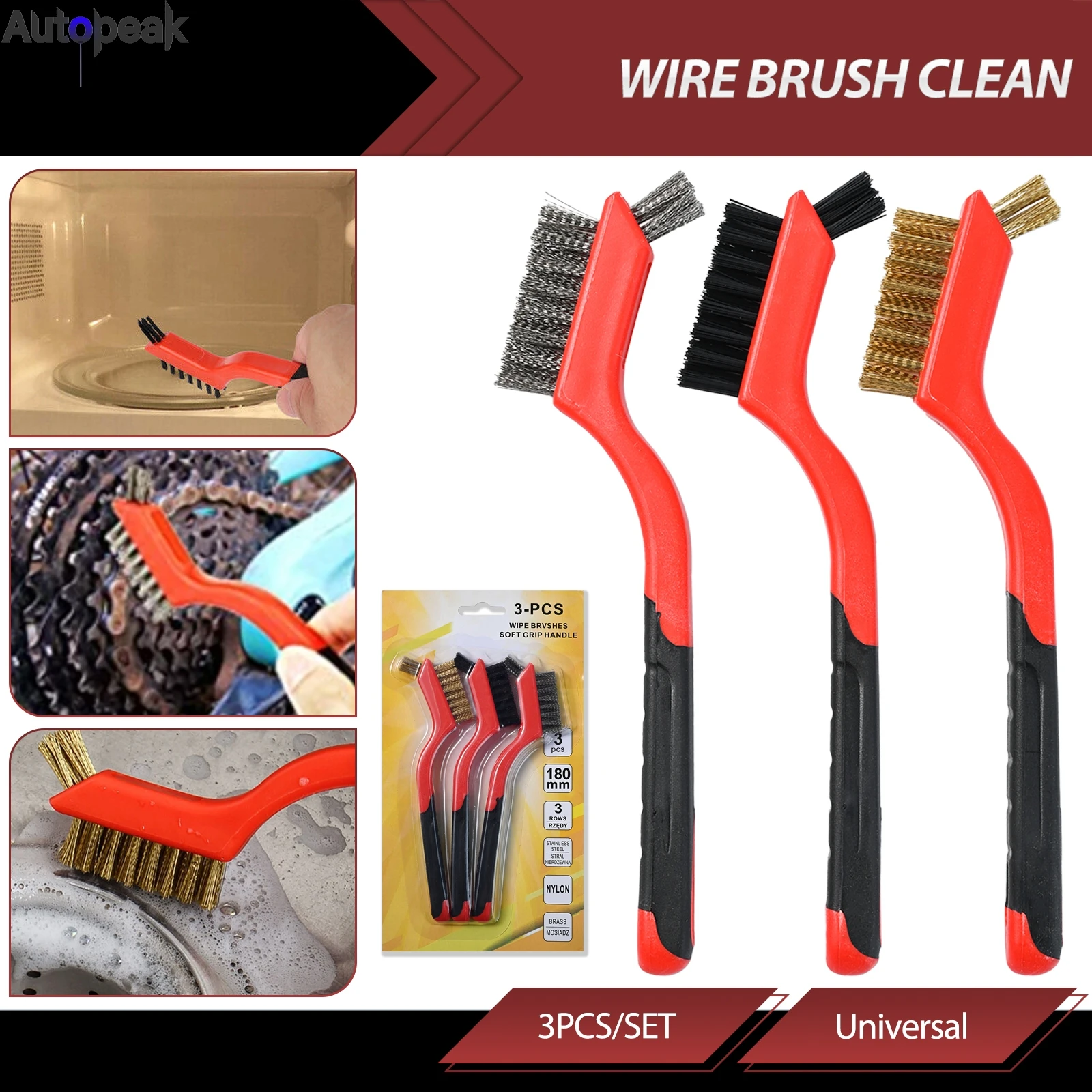 

Wire Cleaning Brush Stainless Steel/Brass/Nylon Bristles Brush Polishing Rust Remover Kitchen Stove Sink Scrubbing Cleaning Tool