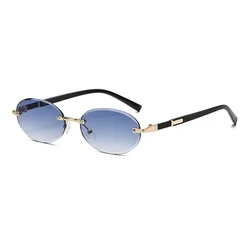 Popular Fashion Women Men Shades Oval Sun Glasses For Female Male Summer Traveling UV400 Rimless Sunglasses