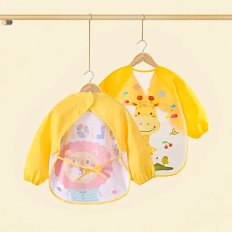 1PCS Yellow Waterproof EVA Long Sleeve Bib Blouse Childrens Eating Apron Free Hand Washing