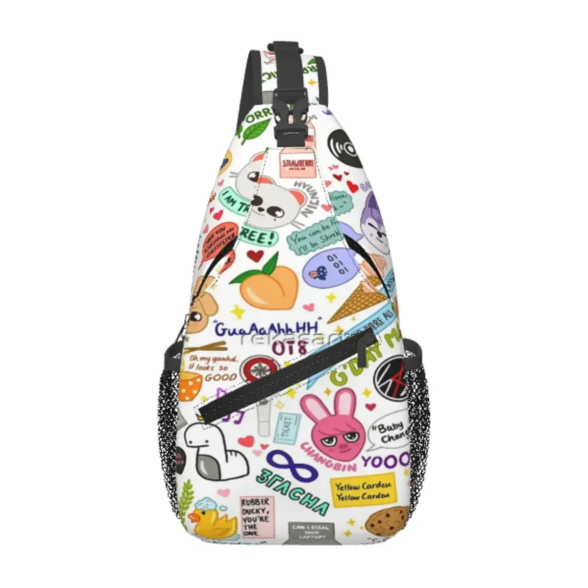 Updated Skz Doodle Chest Bag Retro With Zipper Mesh Bag Out Cross chest bag Customizable