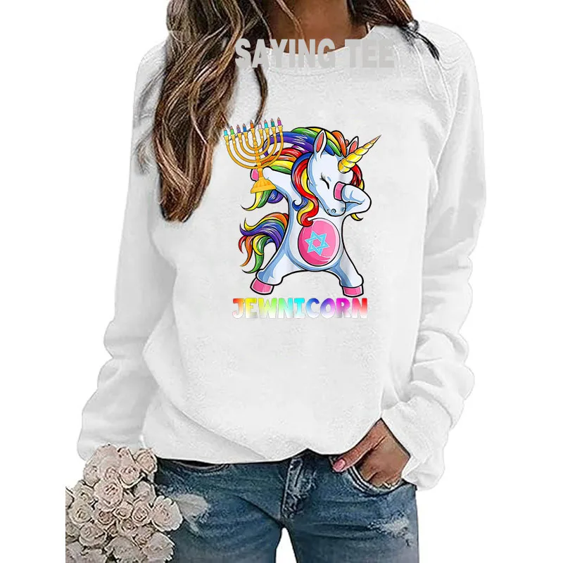 Hanukkah Dabbing Unicorn Jewnicorn Chanukah Jewish Xmas pullower sweater T-Shirt Cute Christmas Costume Graphic sweatshirts Tops