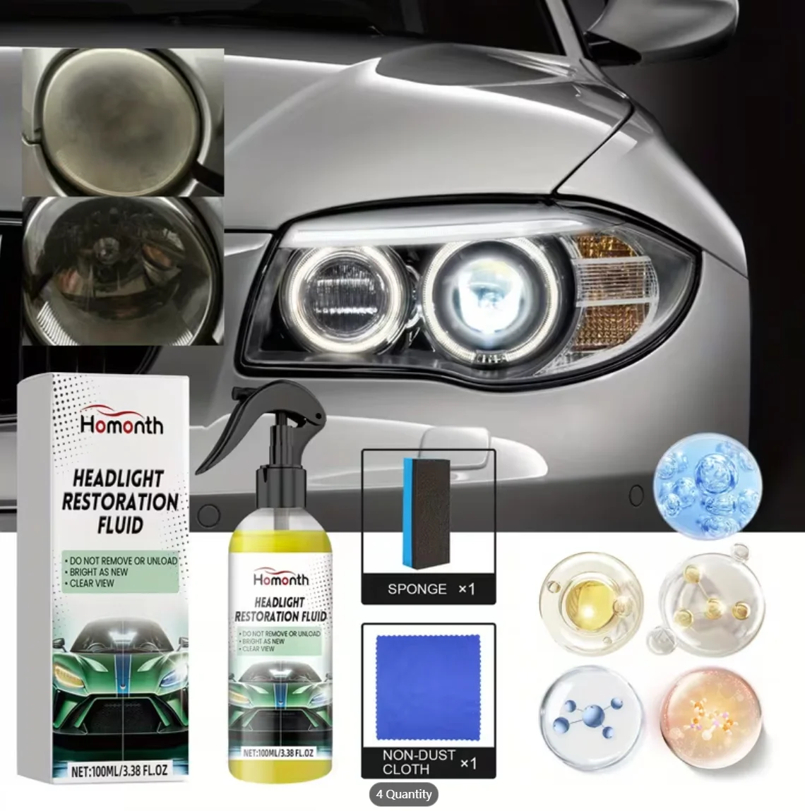 Car Headlight Restorer - Restores headlights to like-new condition, makes lamp shades brighter, ensures safer driving. A great h