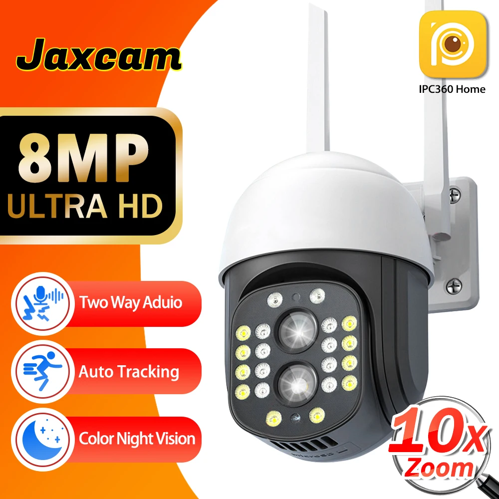 Câmera de vigilância ao ar livre Auto Tracking, PTZ, WiFi, lente dupla, zoom 10X, CCTV, proteção de segurança, 4K, 8MP, IPC360