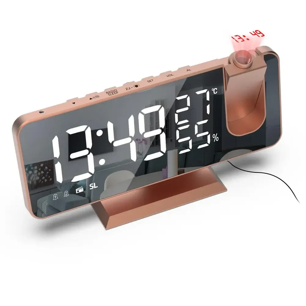 

Digital Alarm Clock Radio Timer Projection Snooze Clocks LED Double Weather Temperature Desk Time Date Display USB Charger Home