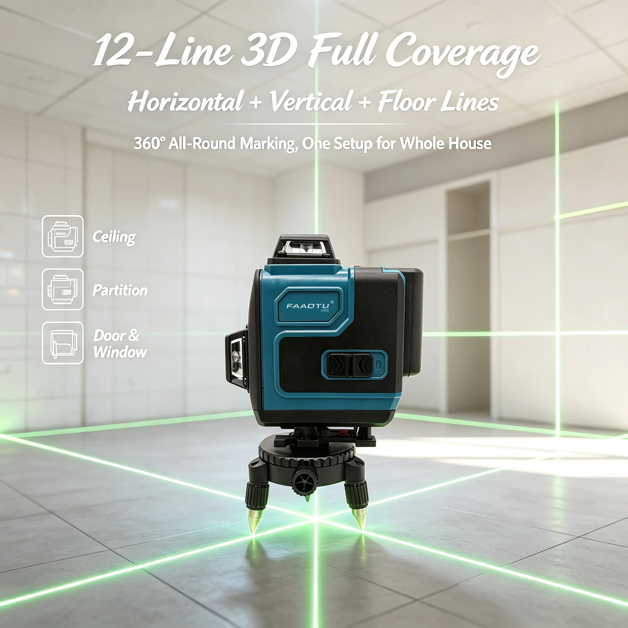 FAAOTU Laser Level Matches MT Appearance & Performance Auto Self‑Leveling Cross‑Line Leveler