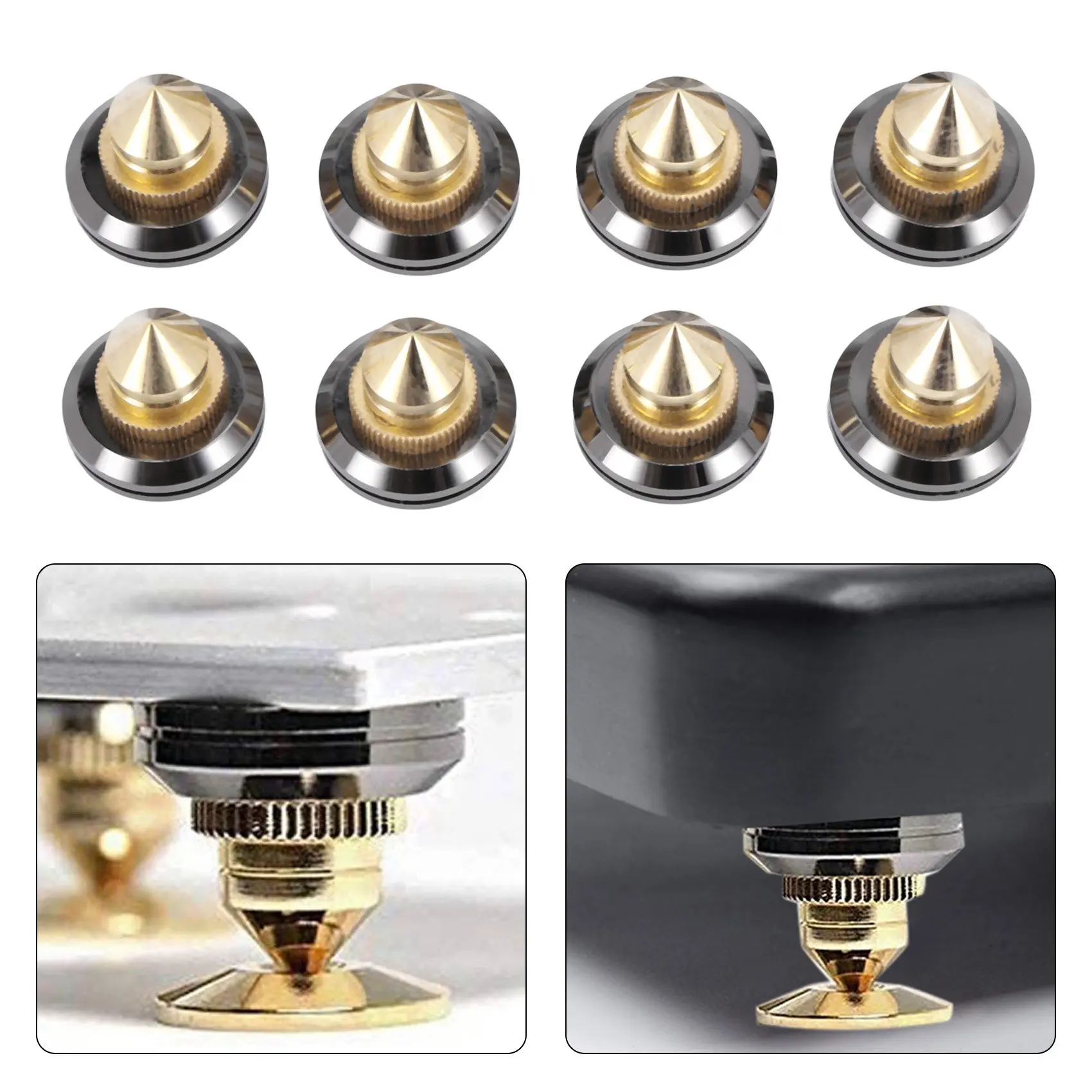 8 Set Golden-Plated Speaker Spikes, Speaker Stands CD Audio Subwoofer Amplifier Turntable Isolation Feet