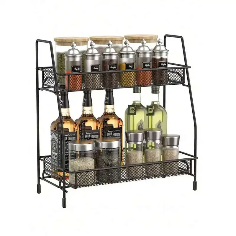 1pc 2-tier Iron Shelf Kitchen Storage, Counter Cosmetic Display Rack, Spice Rack, Desk Storage