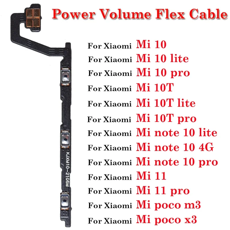 

1pcs Power Button Key Flex For Xiaomi Mi 11 Note 10 10T lite pro 4G Poco M3 X3 Volume On/Off Mute Switch Button Ket Flex Cable