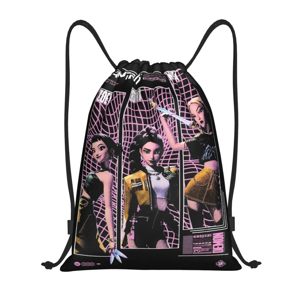 حقائب برباط من Huntrix Kpop Demon Hunters حقيبة ظهر رياضية للصالة الرياضية حقيبة سلسلة مقاومة للماء لليوجا