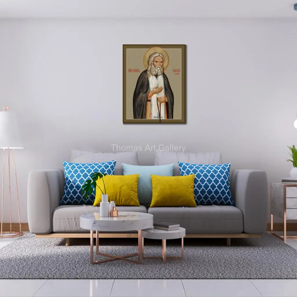 St Seraphim of Sarov Eastern Orthodox Icon Canvas Print HD Byzantine Wall Art Religious Prayer Corner Home Decor Christian Gift
