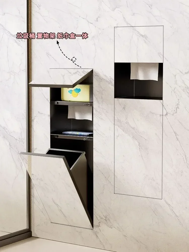 A  304 Stainless Steel Hidden Trash Can Tissue Box Niche Toilet Embedded Metal Cabinet Customizable