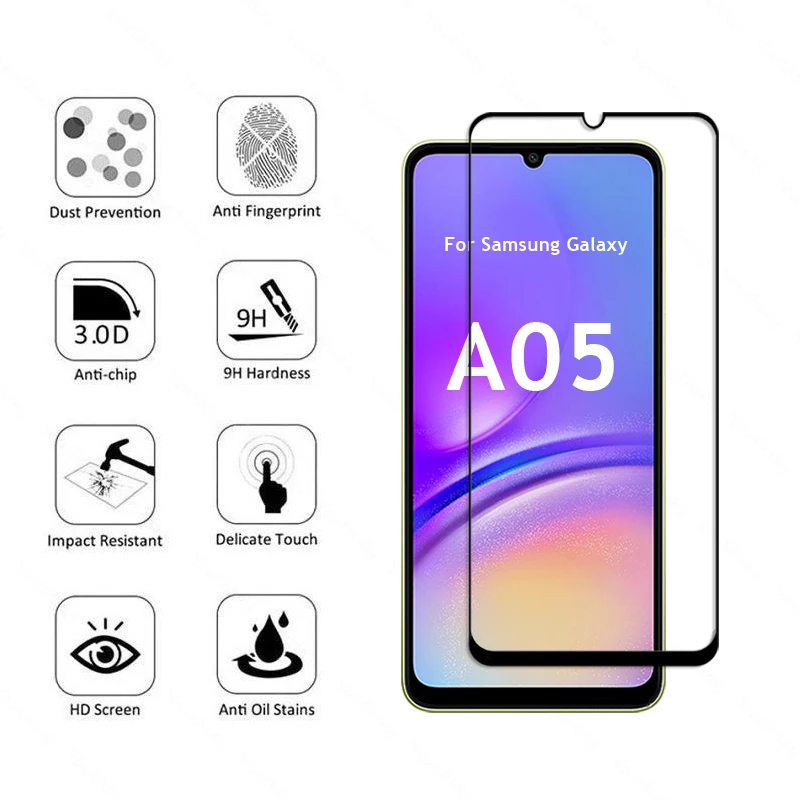 For Samsung Galaxy A05 Glass Samsung A05 Tempered Glass Full Cover Screen Protector Camera Film Galaxy A05 A05S A04S A04 Glass